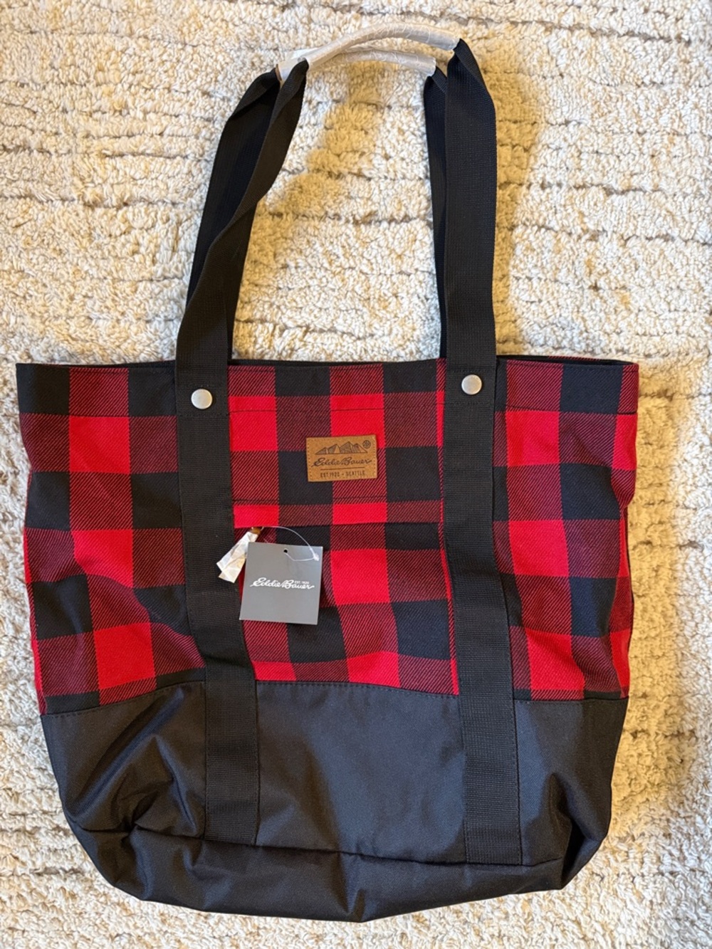 Eddie Bauer Ashford Red and Black Buffalo Plaid Tote